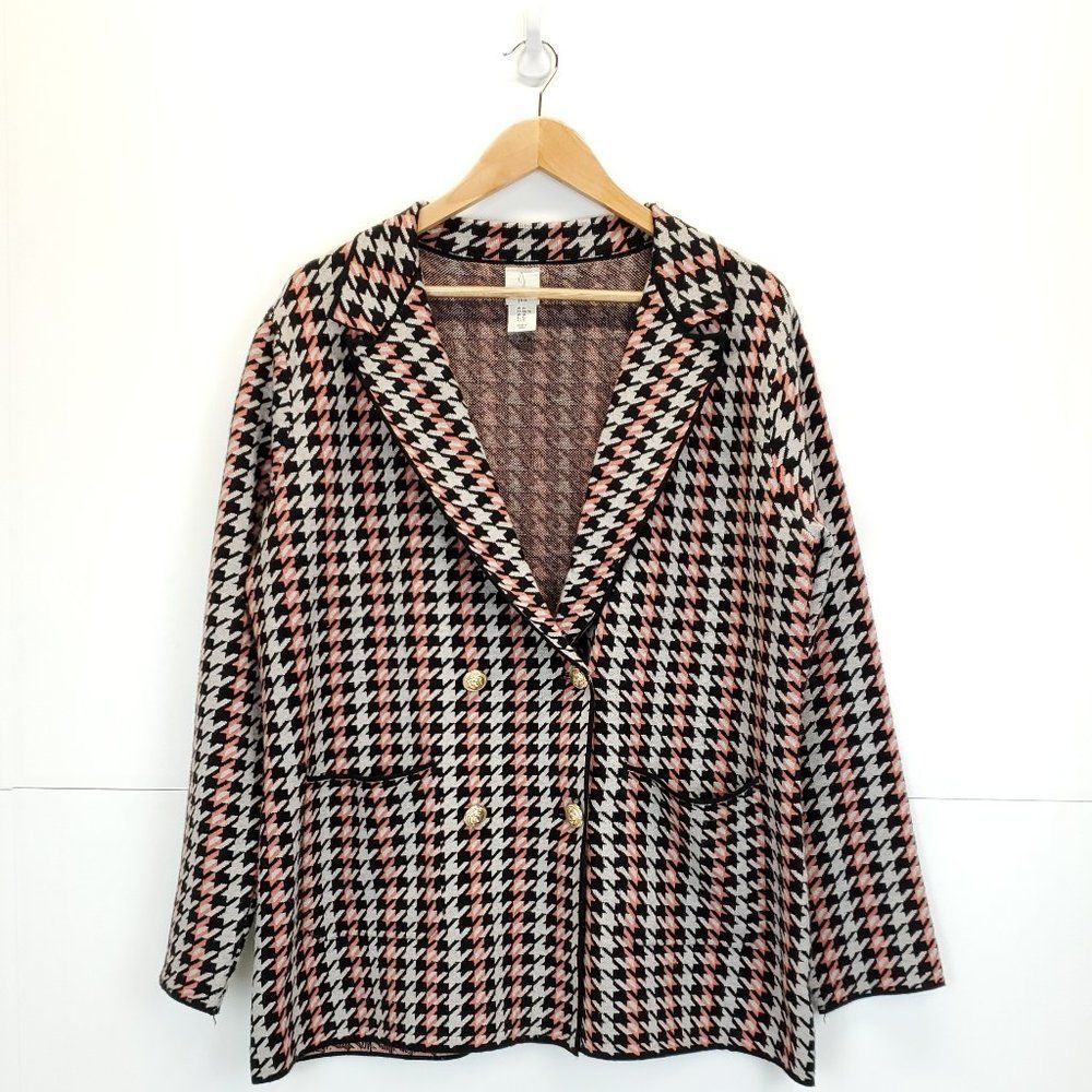 Joie Houndstooth Double Breasted Button Front Business Casual Blazer Sweater